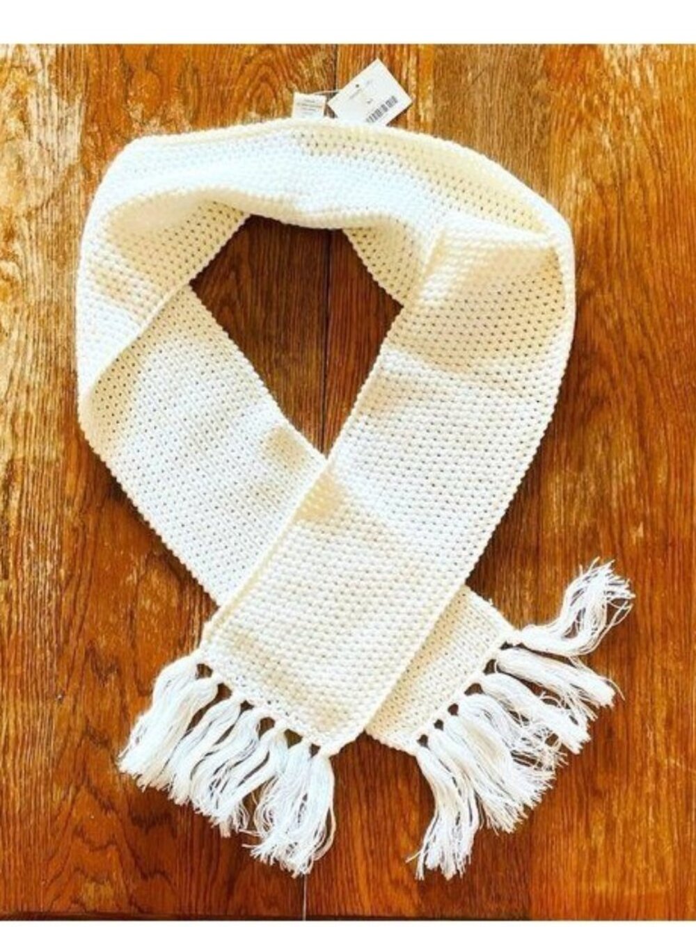 Vintage Y2K Janeville White Knit Scarf Wool Blend Sequins Fringe NWT